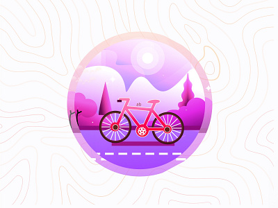 #2DDI-Michelin Badge: Cycle bike badge bike illustration icon bycycle color cycle badge cycling icon gamification badges gradient icon icon iconography illustration illustrations landscape design mobile badges ui pink scenery sunrise trees vector