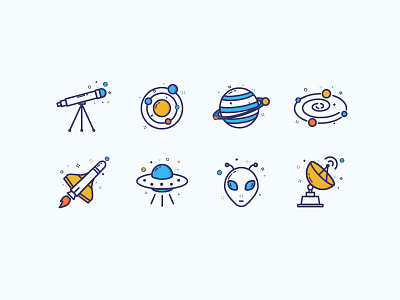 SPACE ICONS alien galaxy icon outer space rocket star telescope ufo