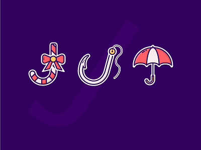 J candies color fishhook icon illustration umbrella