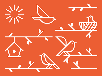 The Perch bird bird house illo illustration linear nature orange perch sun tree