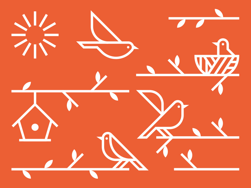 The Perch linear illustration illo orange nature sun bird house tree bird perch