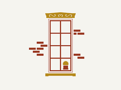 German Village / Window brick cactus corner house illustration letterpress plant thankful window