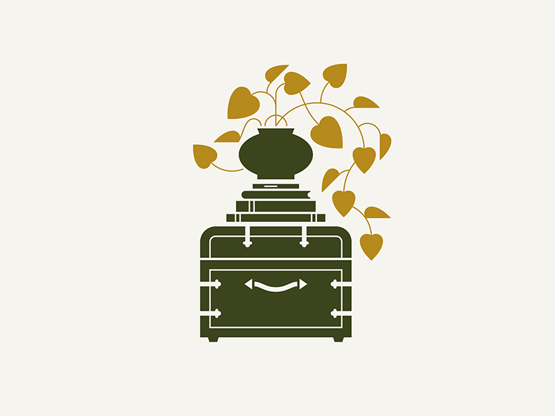 German Village / Eclectic green planter eclectic illustration vase stack book books ochre trunk plant letterpress home