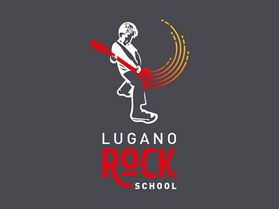 Lugano Rock School academy boy guitar guitarist identity kid logo logodesign logotype lugano music red rock school silhouette