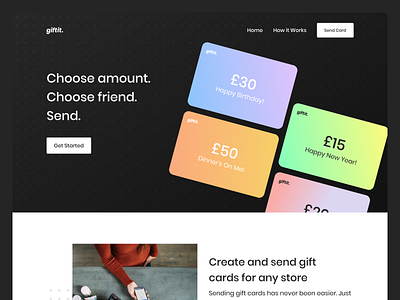Gift Card Generator button card dots gift card grabient gradient homepage landing page ui