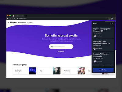 Chrome Extension - Feature Tracking blue chrome extension collaboration dark mode gradient product design product design tool