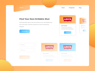 Drool - Dribbble Shot Idea Generator buttons card display gradient idea orange gradient search search filter shadow shot shot generator shot idea