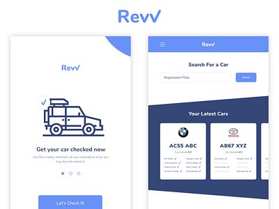 Revv - Branding an App Design app branding car car checker card check log in search sign up