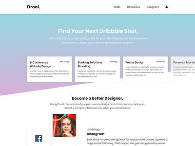 Drool - Dribbble Shot Ideas card dribbble shot flat gradient homepage shadow shot idea