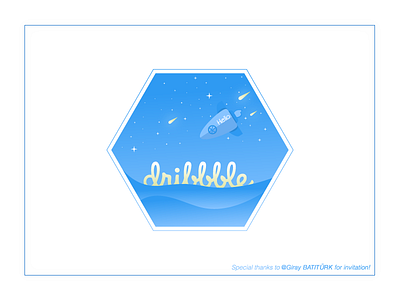 Hello Dribbble! debut digital art first shot illustration invitation landscape rocket simple sky space