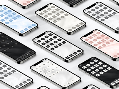 Veil - Multicolor iOS 14 custom app icon pack black blue concept design grey icon design icon set iconography illustration ios14 ios14homescreen minimalism mobile pink ui white