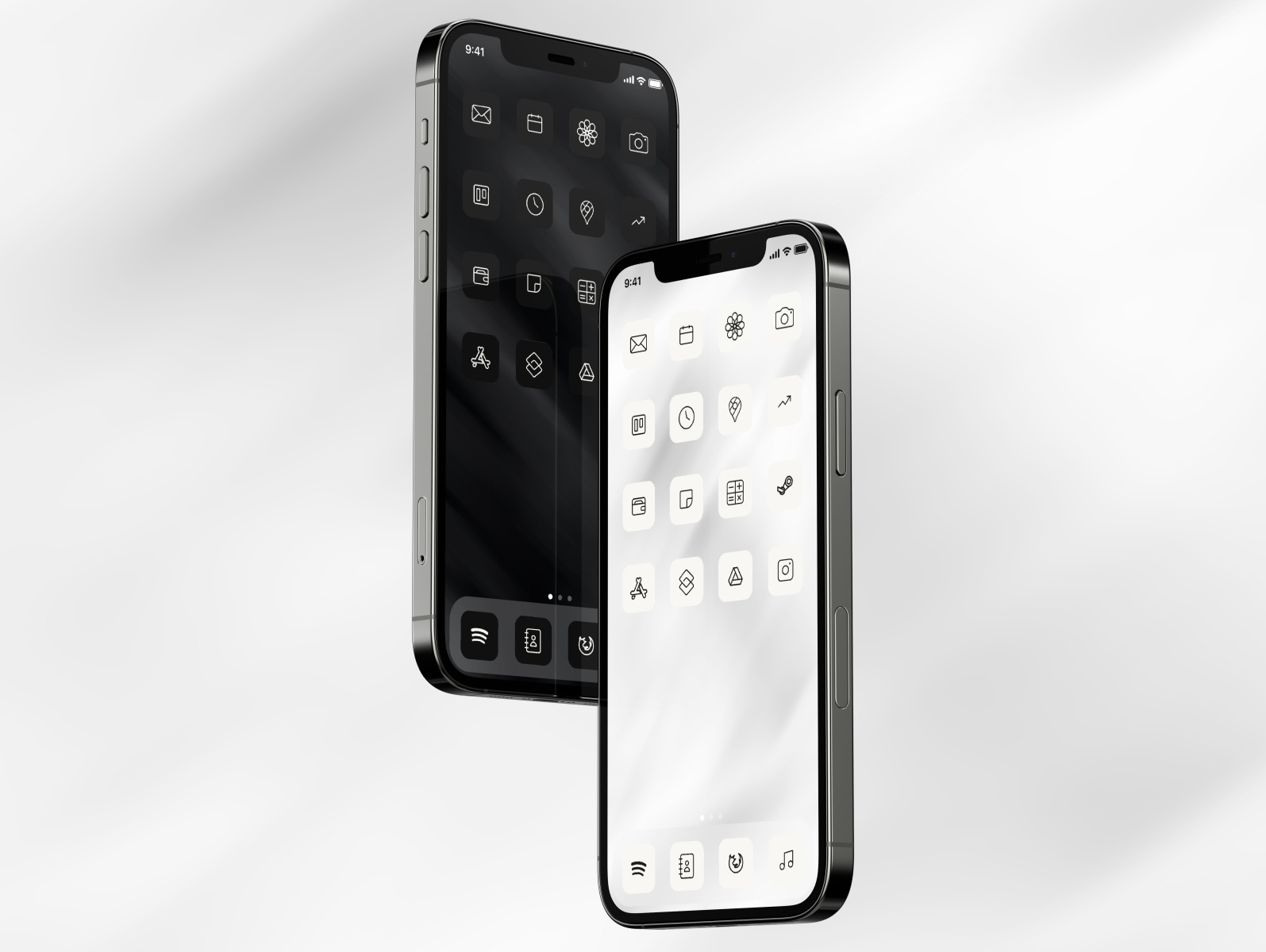 Veil Black and white iOS 14 icon pack side to side view by