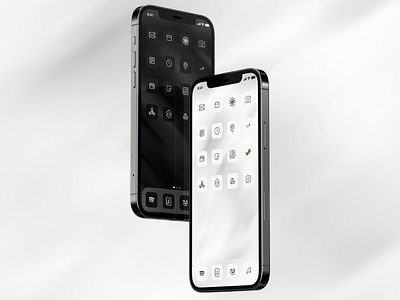 Veil - Black and white iOS 14 icon pack side to side view
