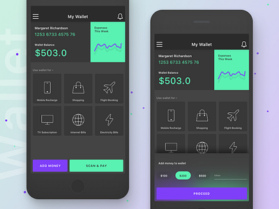 Wallet app black design ios mobile ui ux wallet
