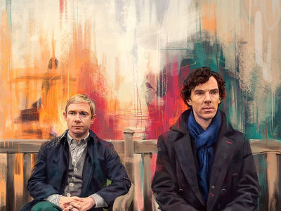 Sherlock and Watson illustration paint brush sherlock holmes vector watson