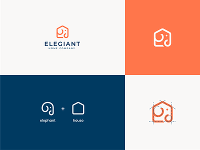 Elephant + House abstract animal elephant home house inspiration line logo minimal property ratio real estate