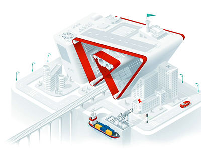 Isometric City Illustration animation branding car city gradient habour illustration isometric motion ship train vector