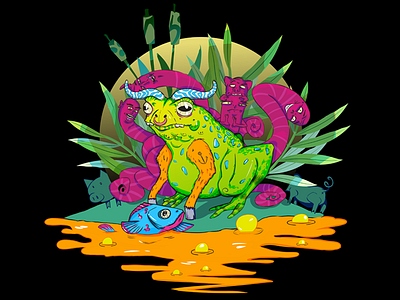 Bull Frog art artwork bull bullfrog character design design dirty frog illustration messy pig print design raster swamp tshirt art