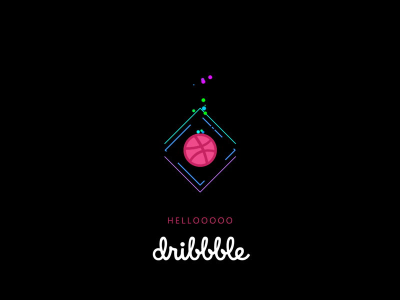 Hello Dribbble! after affects animation debut first shot hello dribble icon particles