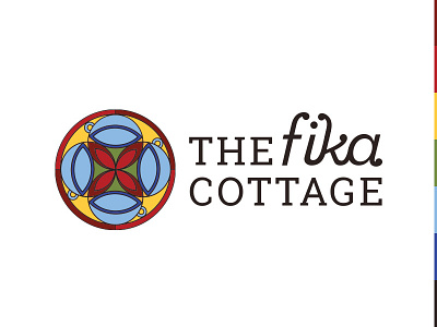 The Fika Cottage Logo cafe cottage fika logo primary colors scandinavian stained glass window