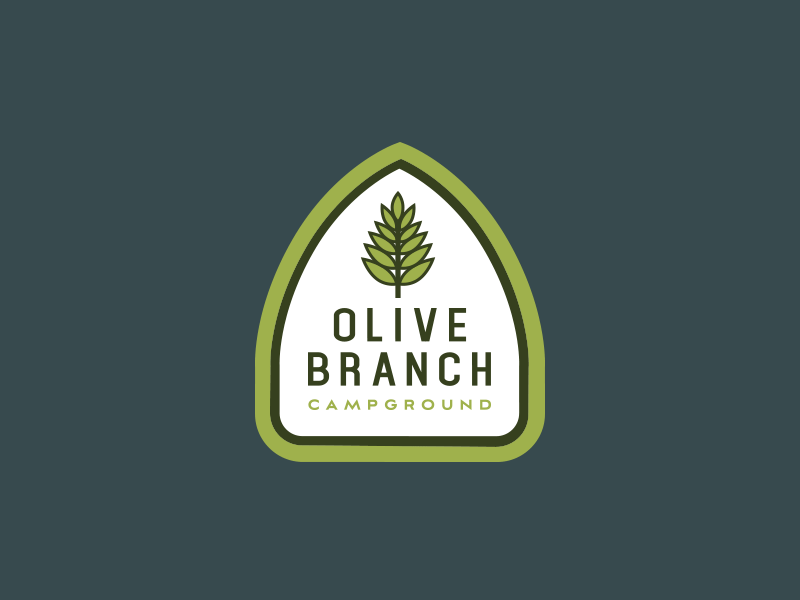 Olive Branch Campground Logo Option 2 badge branch camp campground forest green logo olive patch sanserif tree