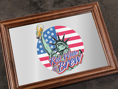 Red, White and Brew Printed on Bar Mirror alcohol america bar beer design illustrator july 4th mirror printed vector