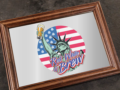 Red, White and Brew Printed on Bar Mirror