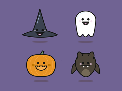 Happy Halloween bat ghost halloween happy halloween hat illustration illustrator orange pumpkin purple