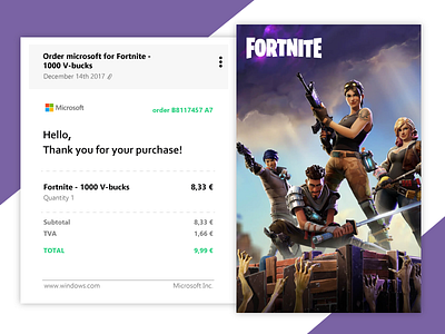 Email Receipt- Daily Ui 17 17 clean daily ui email email receipt fortnite game green invoice purple receipt ui