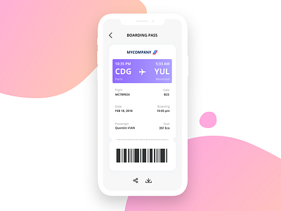 Boarding pass - Daily ui 24 24 app boarding boarding pass clean daily ui daily ui challenge flight interface iphone x mobile