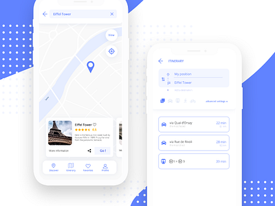 Maps - Daily ui 29 29 app blue clean daily ui challenge eiffel tower interface itinerary maps search travel ui