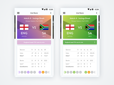 More screens from Match Snapshot UI android app score ui