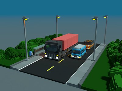 Road 3d car isometric design magicavoxel truck voxel