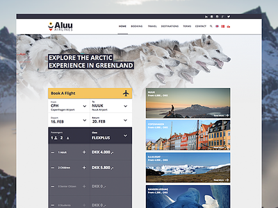 Aluu Airlines v2 airline airplane aluu booking denmark flat greenland material material design redesign sketch website