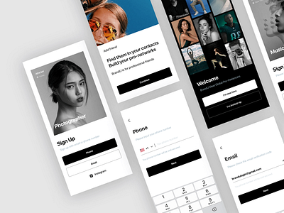 BrandU Sign Up app black brand card design professional role ui