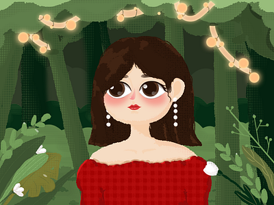 Illustrator flower forest girl illustration tree