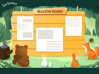 Illustration animal bear bird bulletin board forest fox illustration rabbit