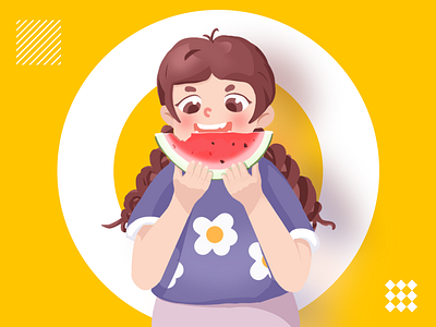 Illustration cute design fruits girl ui watermelon
