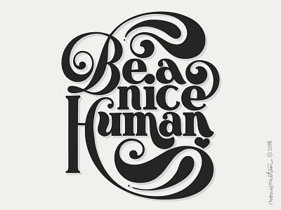 be a nice human be a nice human be nice bold script flourish handlettering human lettering quote swoosh words