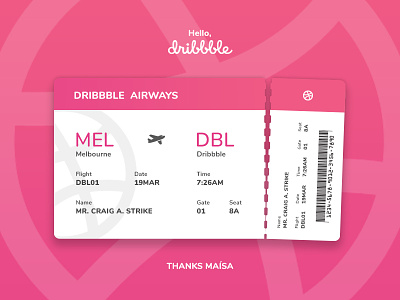 One Way Ticket To Dribbble! debut dribbble pink ticket