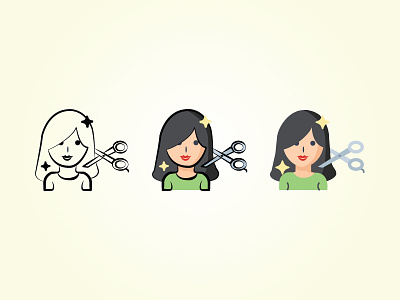 Beauty Parlour Haircut Icon Design in 3 variations beauty creative. cute design girl haircut icons icons design icons set illustration makeup new parlour