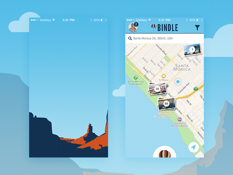 Bindle iOS App Animation animation app design explore light mobile social travel ui