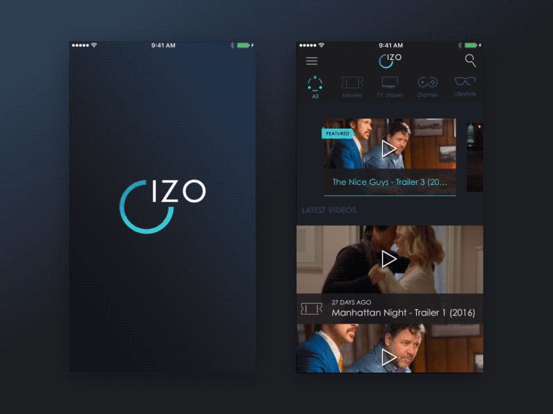Cizo iOS App Animation animation app clean dark design entertainment ios mobile modern streaming ui videos