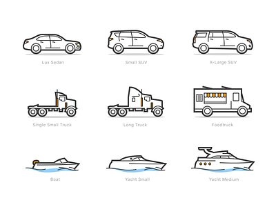 Steam Wash: Big Icons Pack app boat car foodtruck icon illustration mobile orange suv truck ui vector yacht