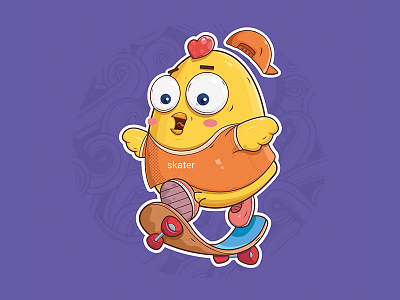 skateboard chicken illustrator mascot player skate hats fashion violets yellow