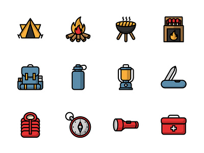 2023 01 22 Lineal Color Icons Camping 01 activities camping design graphic design hiking icon illustration instrument line outdoor symbol thin travel
