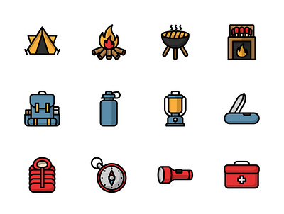 2023 01 22 Lineal Color Icons Camping 01 activities camping design graphic design hiking icon illustration instrument line outdoor symbol thin travel