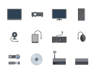 Computer hardware icon, Flat style