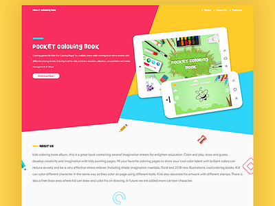 Pocket Colouring Book Webpage app designing icon illustration illustrator landingpage photoshop typography ui ux web