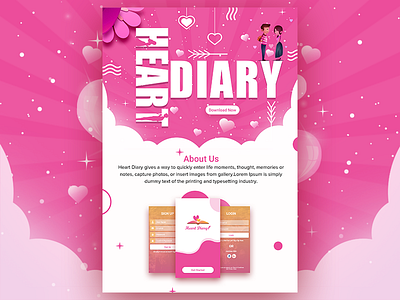 Heart Diary Landing Page app design designing header illustration illustrator landingpage photoshop ui ux vector